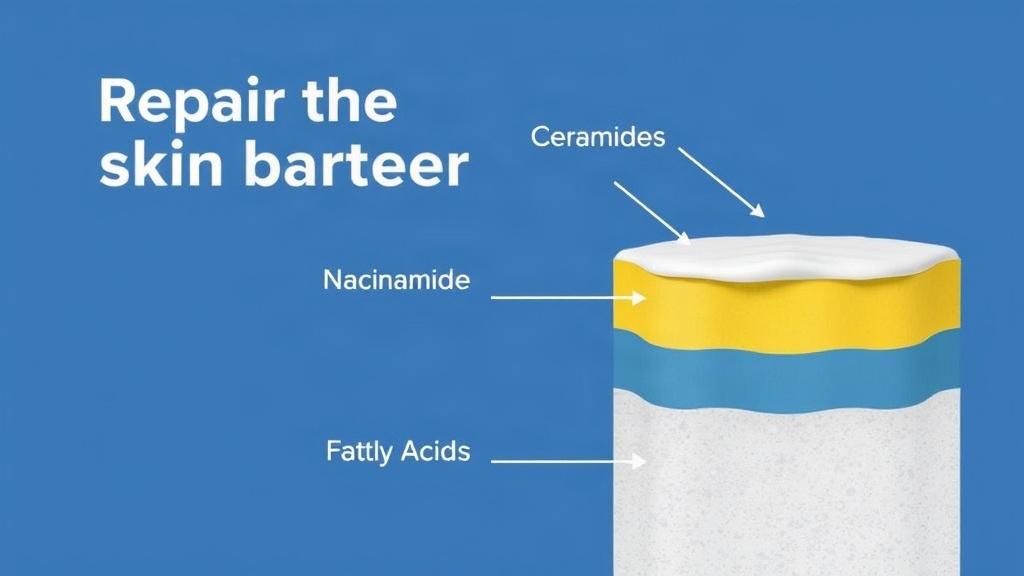 Hautbarriere reparieren – Ceramide, Niacinamide und Fettsäuren schichten. Ceramide, Niacinamide und Fettsäuren: die drei Säulen der Reparatur Hautbarriere reparieren – Ceramide, Niacinamide und Fettsäuren schichten. Ceramide, Niacinamide und Fettsäuren: die drei Säulen der Reparatur